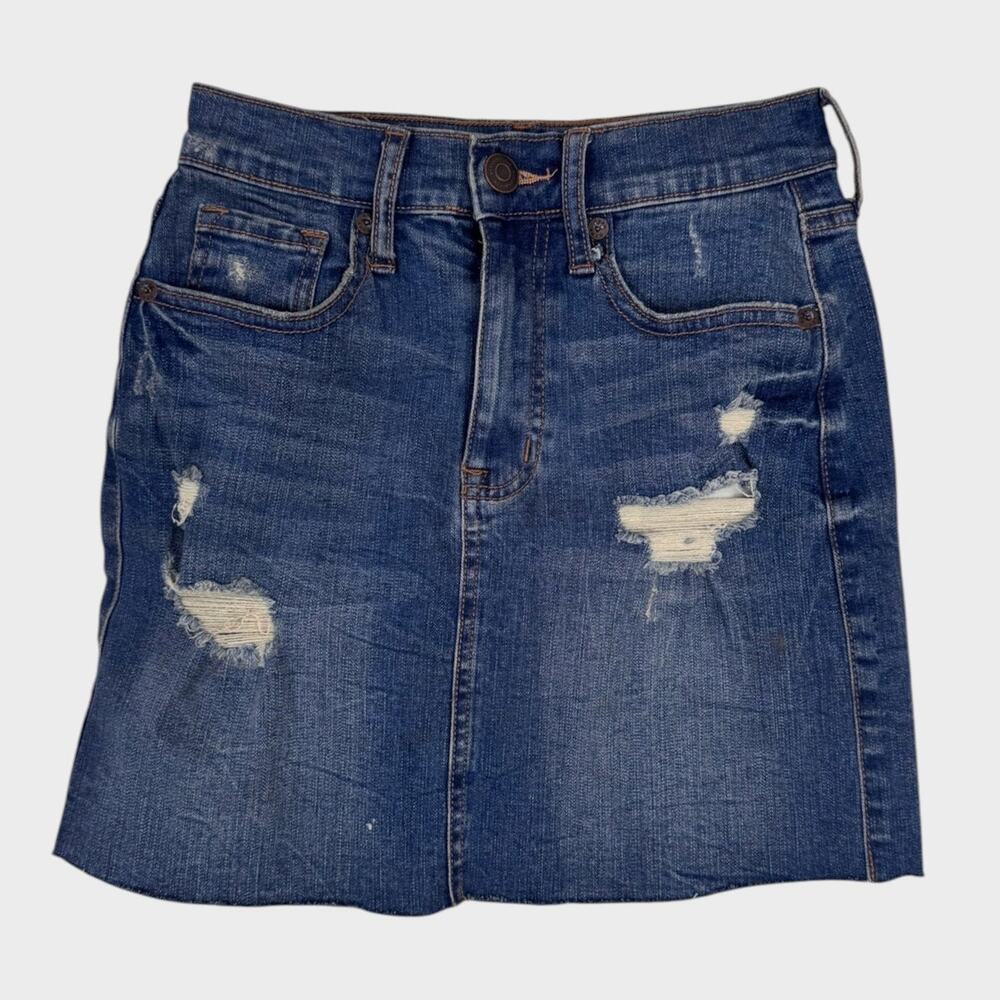Aeropostale Size 0 High Rise Blue Denim Distressed Jean Skirt